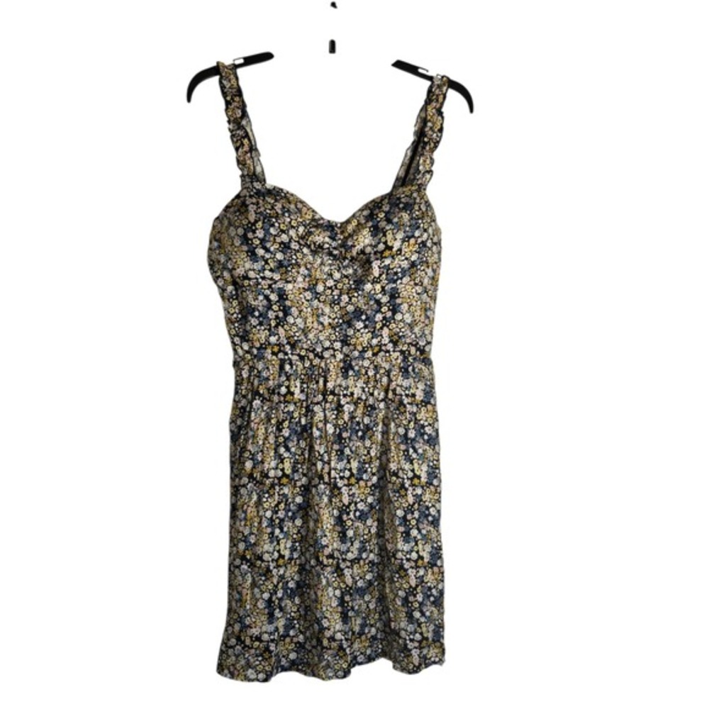 Floral Mini Dress Sweetheart Neck Smocked Back Ruffle Strap‎ Ditsy Flower Navy